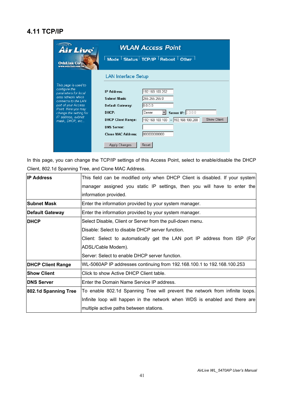 11 tcp/ip | AirLive WL-5470AP User Manual | Page 46 / 50