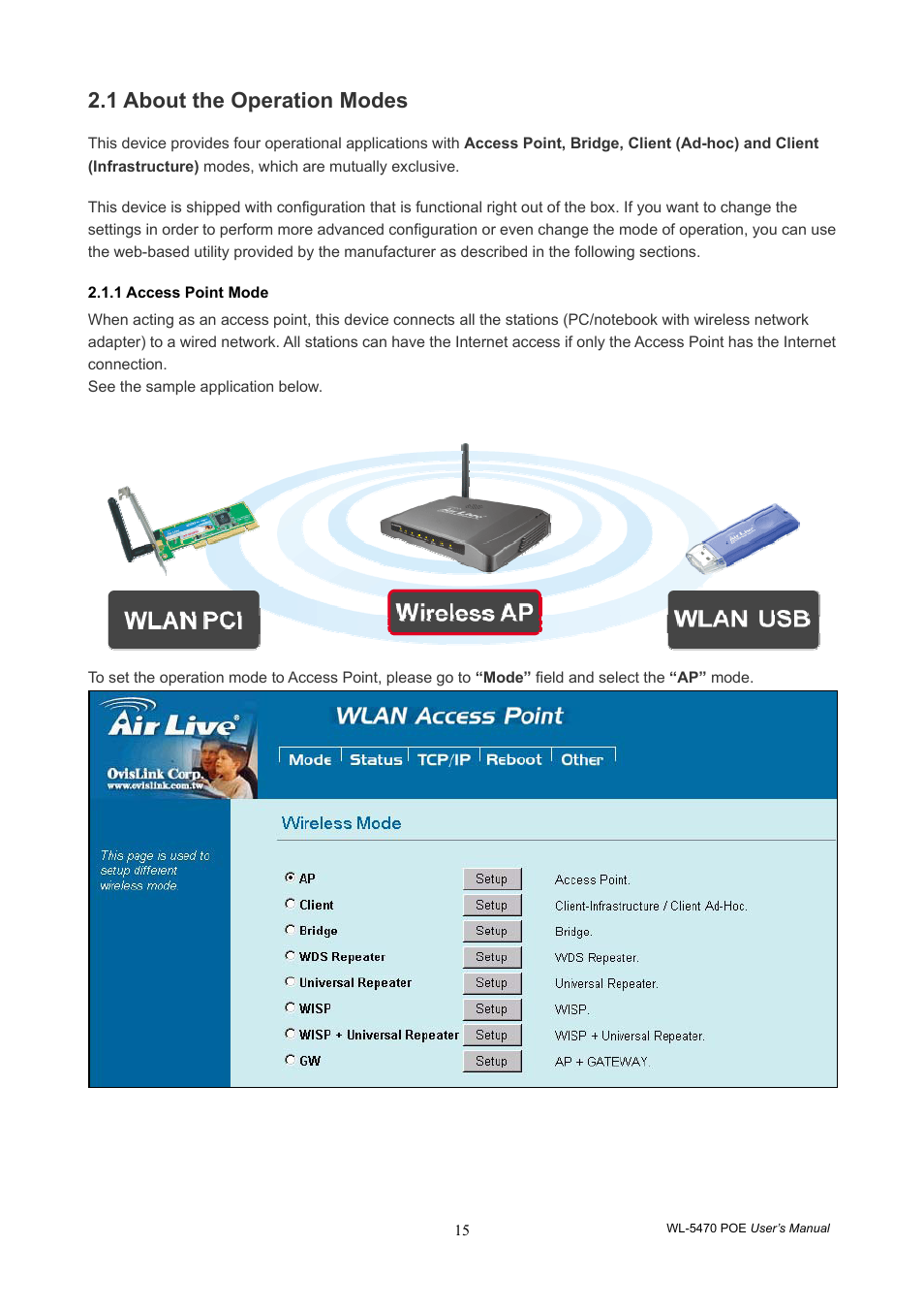 1 about the operation modes | AirLive WL-5470POE User Manual | Page 18 / 82