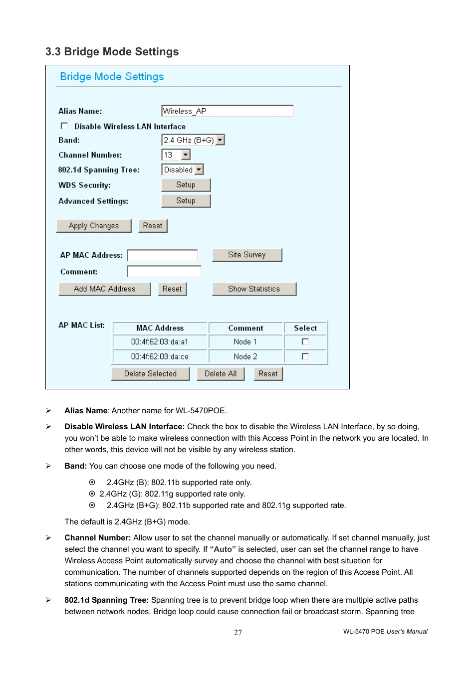 3 bridge mode settings | AirLive WL-5470POE User Manual | Page 30 / 82