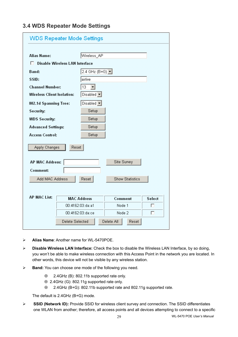 4 wds repeater mode settings | AirLive WL-5470POE User Manual | Page 32 / 82