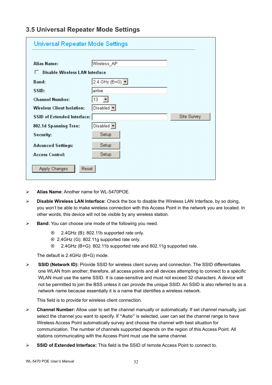 5 universal repeater mode settings | AirLive WL-5470POE User Manual | Page 35 / 82