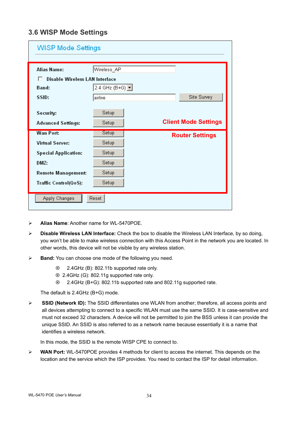 6 wisp mode settings | AirLive WL-5470POE User Manual | Page 37 / 82