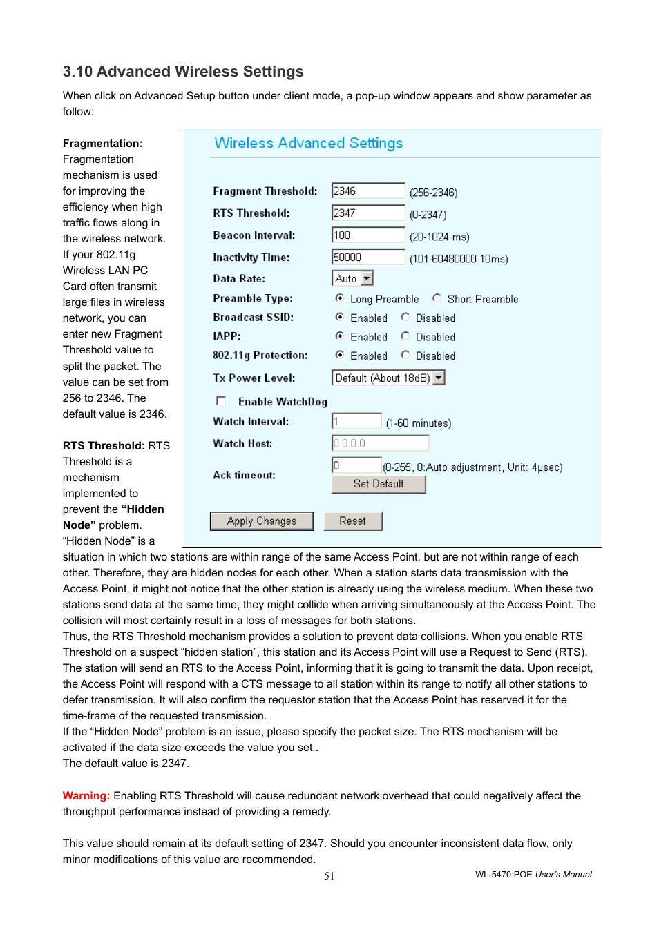 10 advanced wireless settings | AirLive WL-5470POE User Manual | Page 54 / 82