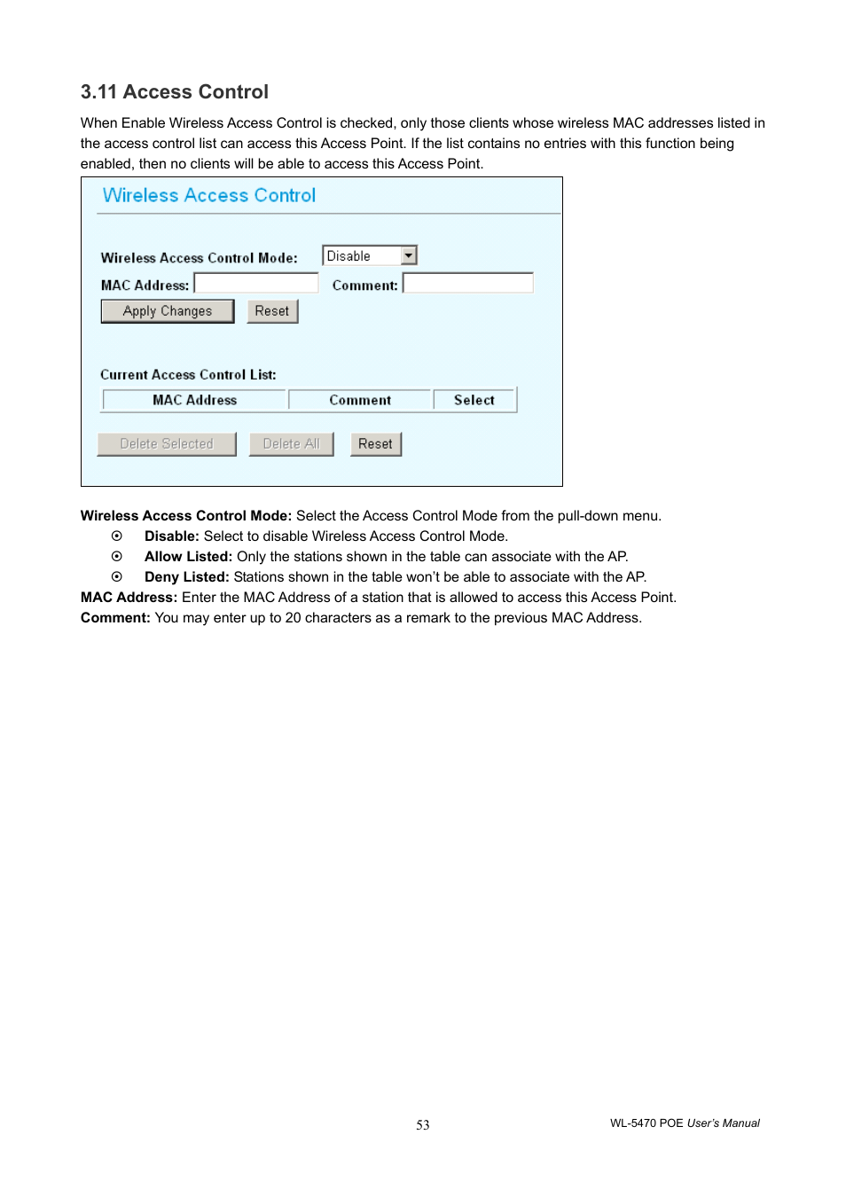 11 access control | AirLive WL-5470POE User Manual | Page 56 / 82