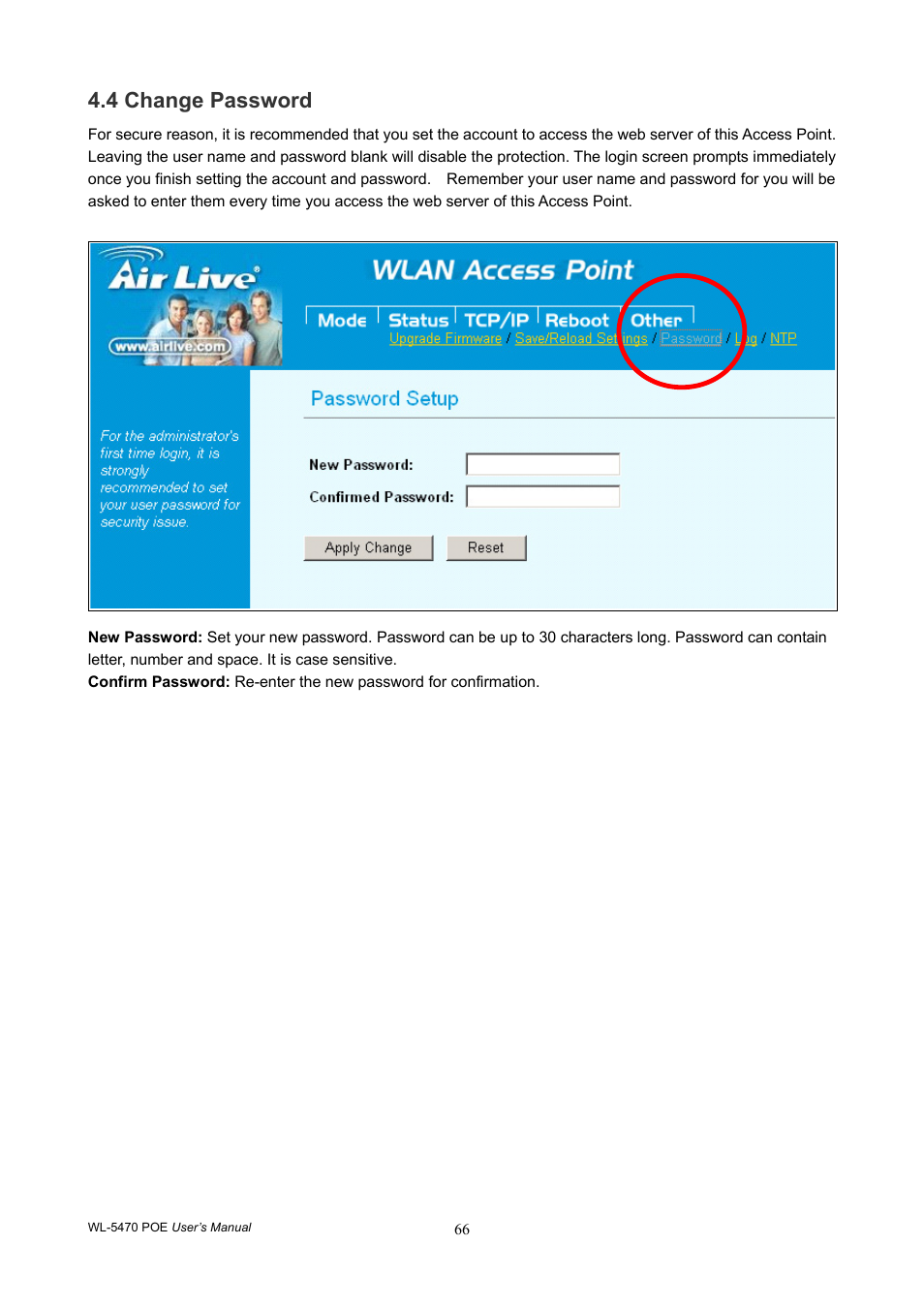 4 change password | AirLive WL-5470POE User Manual | Page 69 / 82