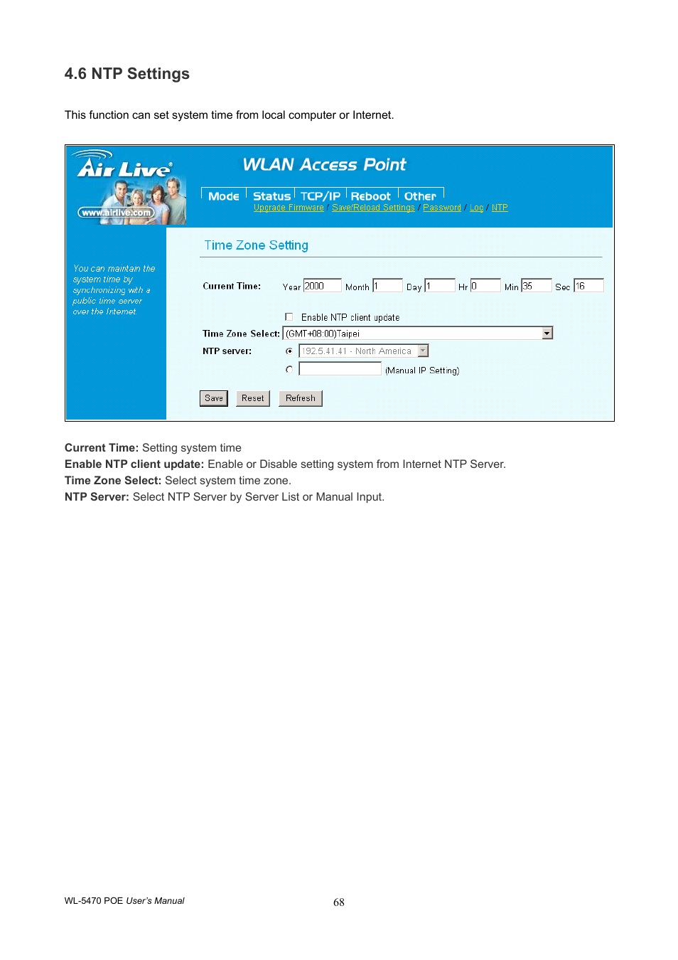 6 ntp settings | AirLive WL-5470POE User Manual | Page 71 / 82