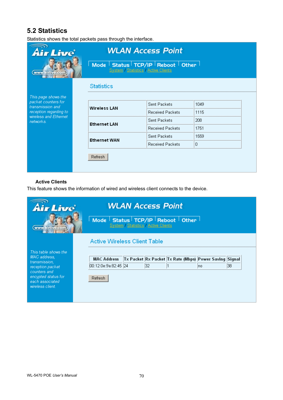 2 statistics | AirLive WL-5470POE User Manual | Page 73 / 82