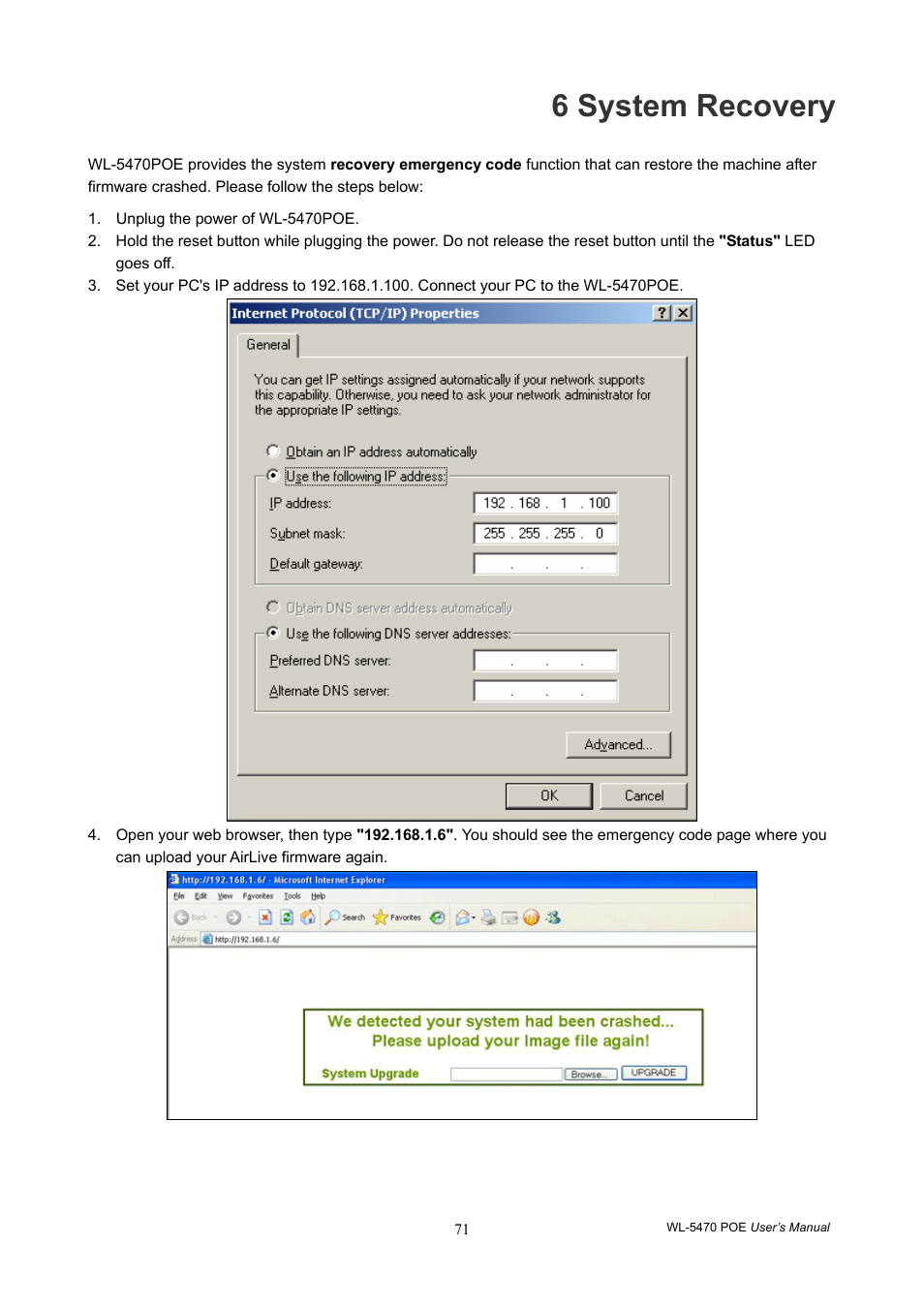 6 system recovery | AirLive WL-5470POE User Manual | Page 74 / 82