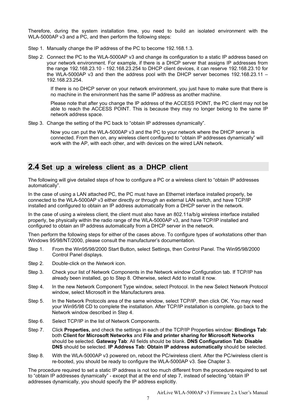 Set up a wireless client as a dhcp client | AirLive WLA-5000AP v3 User Manual | Page 13 / 77