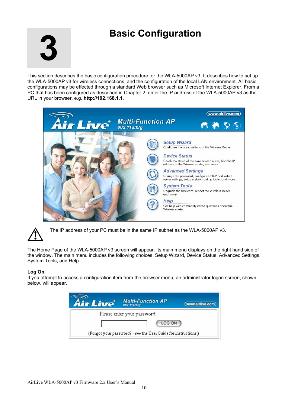 Basic configuration | AirLive WLA-5000AP v3 User Manual | Page 16 / 77