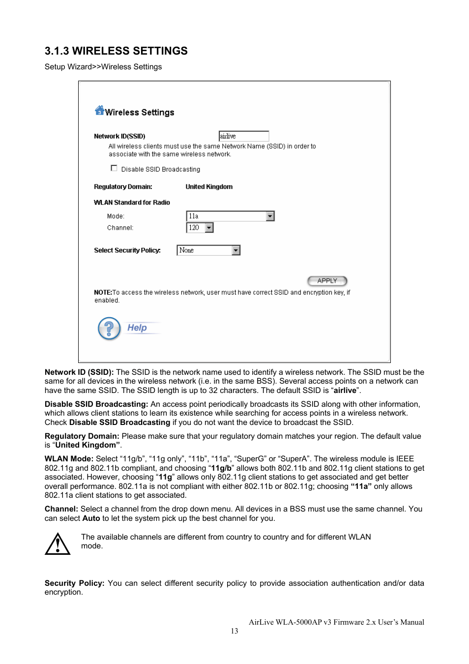 3 wireless settings | AirLive WLA-5000AP v3 User Manual | Page 19 / 77