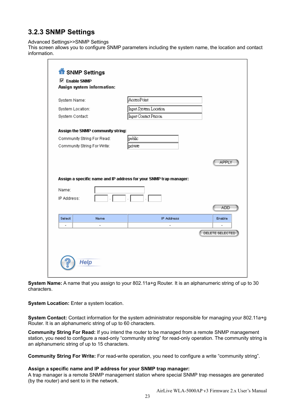 3 snmp settings | AirLive WLA-5000AP v3 User Manual | Page 29 / 77