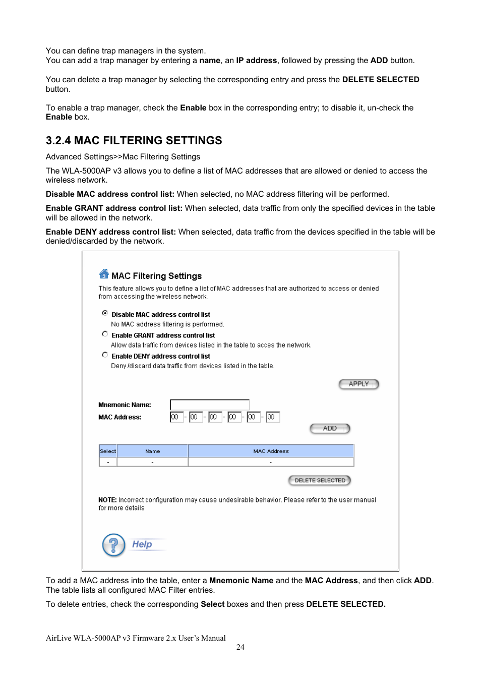 4 mac filtering settings | AirLive WLA-5000AP v3 User Manual | Page 30 / 77