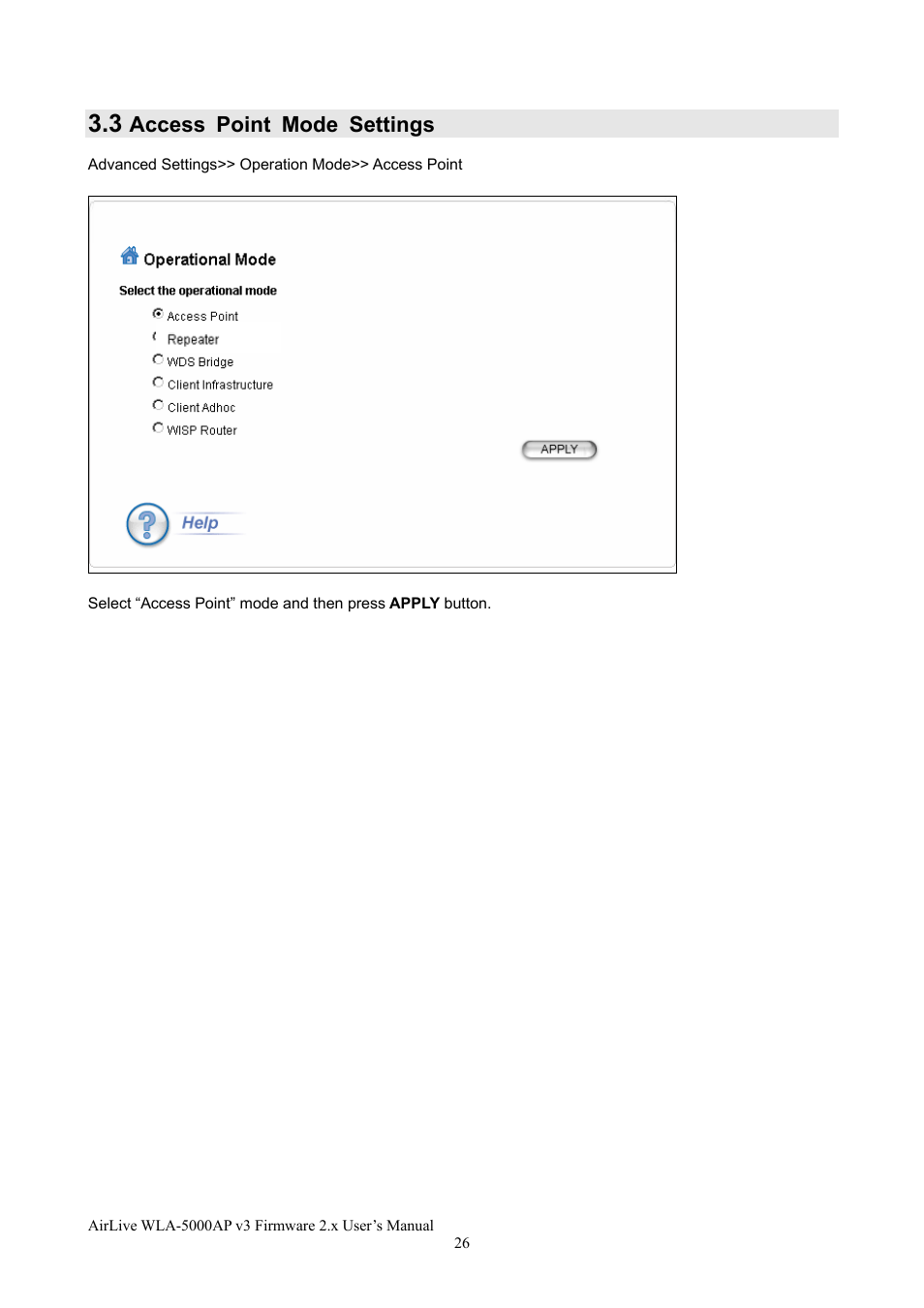 Access point mode settings | AirLive WLA-5000AP v3 User Manual | Page 32 / 77