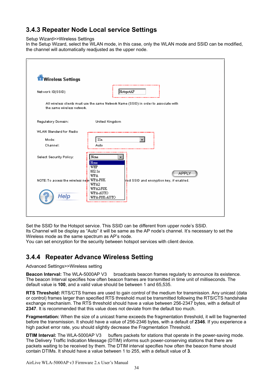 3 repeater node local service settings, 4 repeater advance wireless setting | AirLive WLA-5000AP v3 User Manual | Page 40 / 77