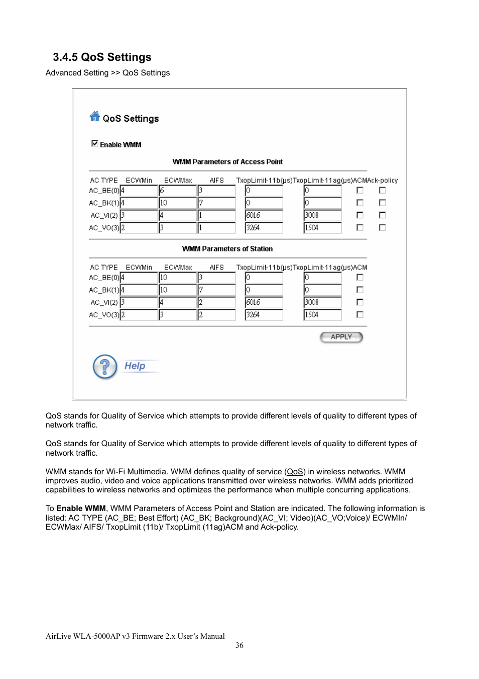 5 qos settings | AirLive WLA-5000AP v3 User Manual | Page 42 / 77