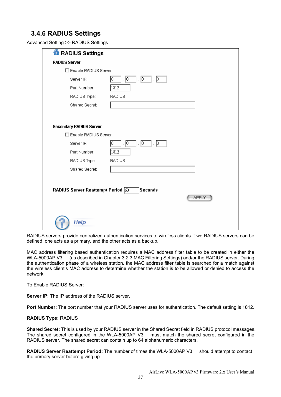 6 radius settings | AirLive WLA-5000AP v3 User Manual | Page 43 / 77