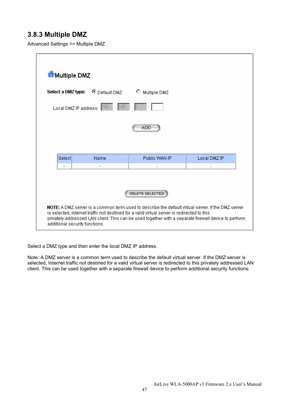 3 multiple dmz | AirLive WLA-5000AP v3 User Manual | Page 53 / 77