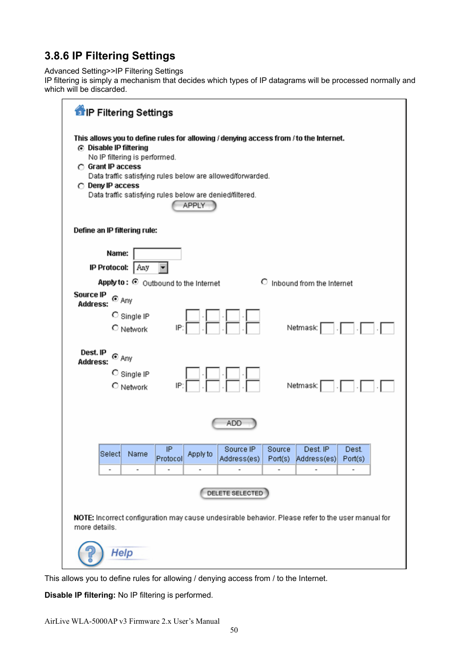 6 ip filtering settings | AirLive WLA-5000AP v3 User Manual | Page 56 / 77