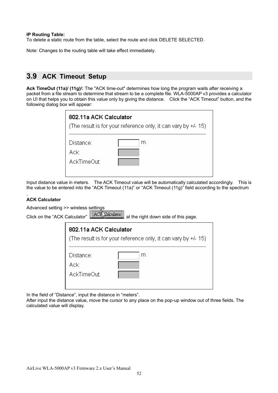 Ack timeout setup | AirLive WLA-5000AP v3 User Manual | Page 58 / 77