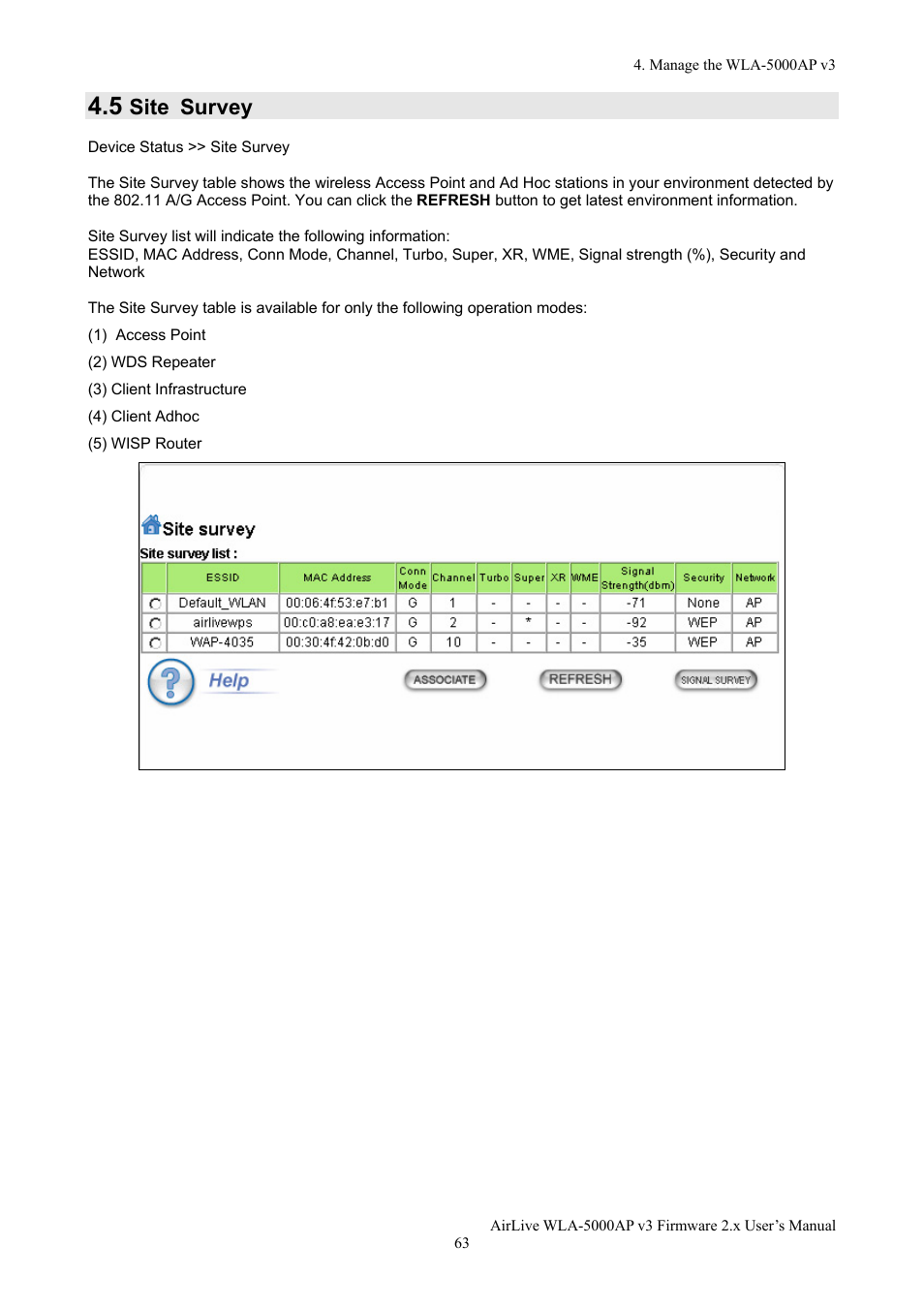 Site survey | AirLive WLA-5000AP v3 User Manual | Page 69 / 77