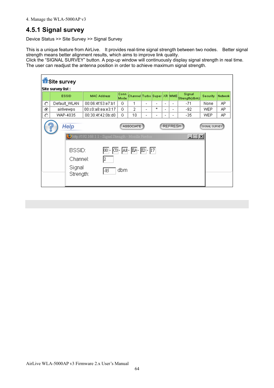 1 signal survey | AirLive WLA-5000AP v3 User Manual | Page 70 / 77