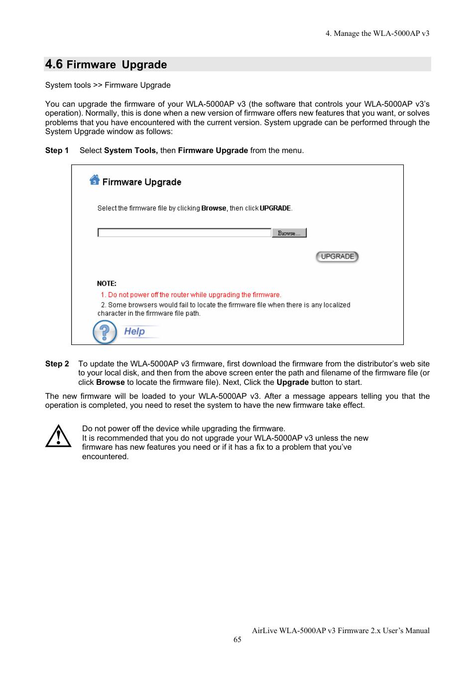 Firmware upgrade | AirLive WLA-5000AP v3 User Manual | Page 71 / 77