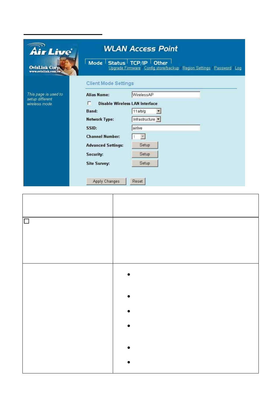 Client mode settings | AirLive WLA-5200AP-G User Manual | Page 22 / 49