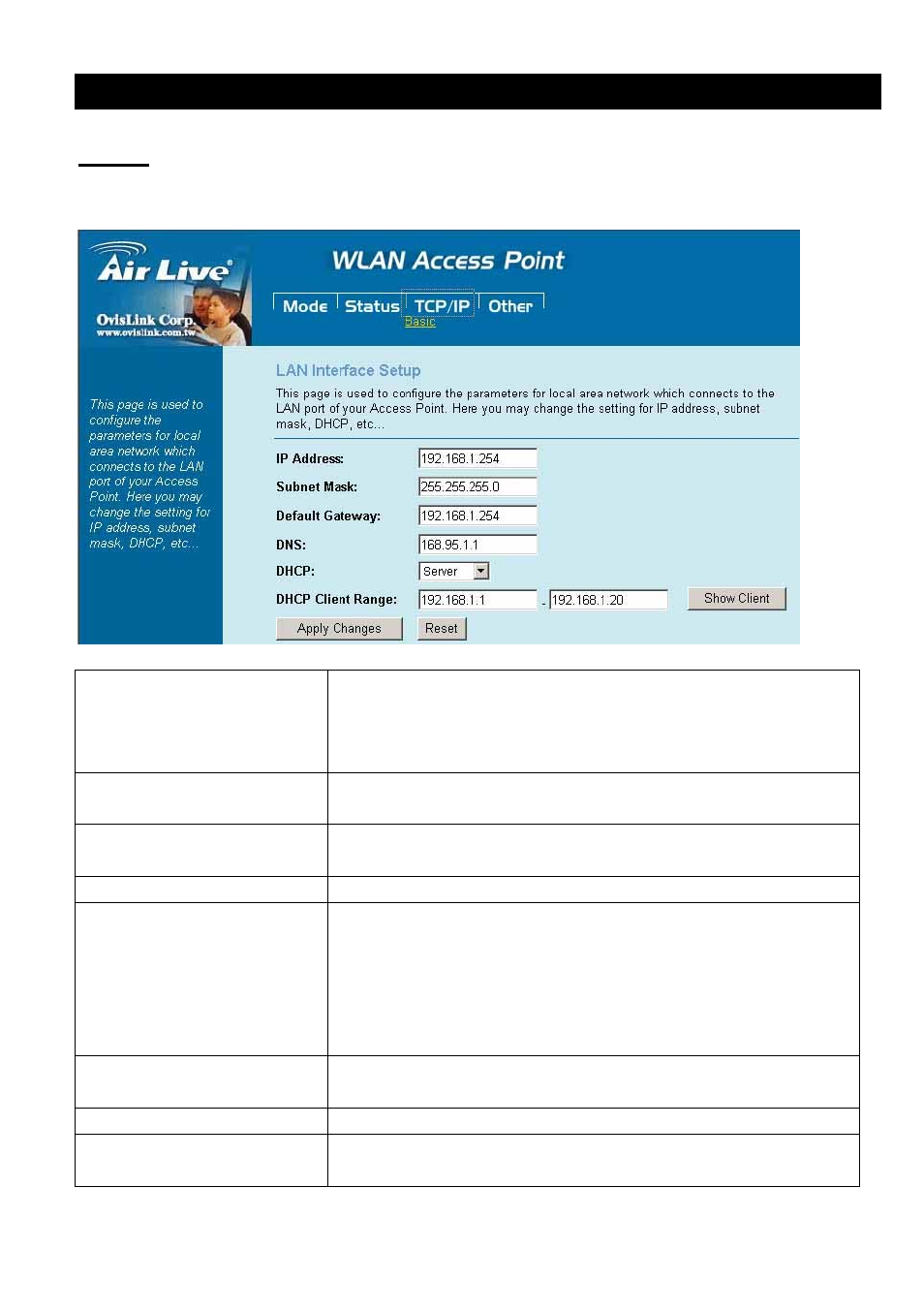 Tcp/ip, Basic | AirLive WLA-5200AP-G User Manual | Page 46 / 49