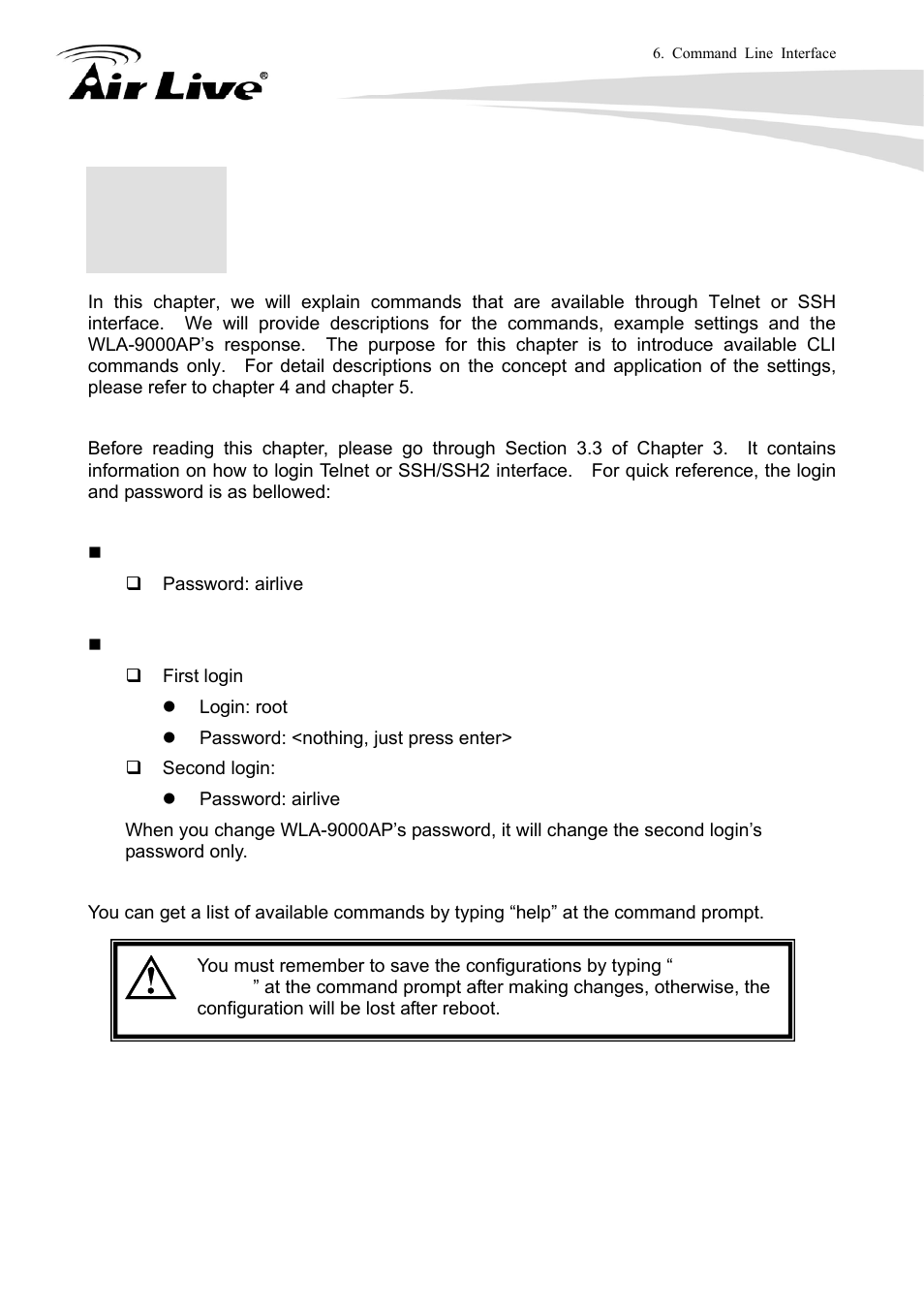 Command line interface | AirLive WLA-9000AP User Manual | Page 102 / 171