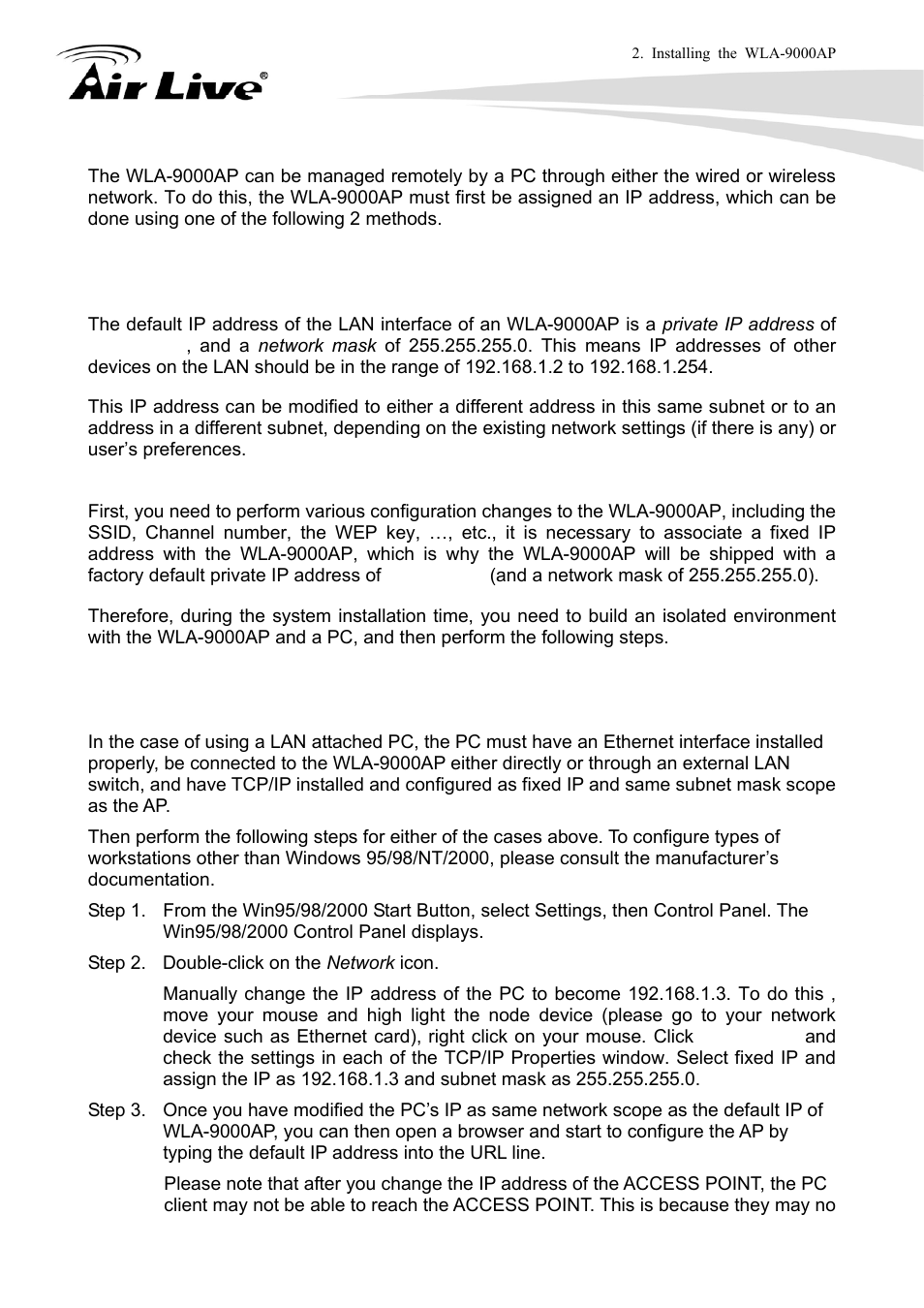 1 set up a wired connection with ethernet cable | AirLive WLA-9000AP User Manual | Page 16 / 171