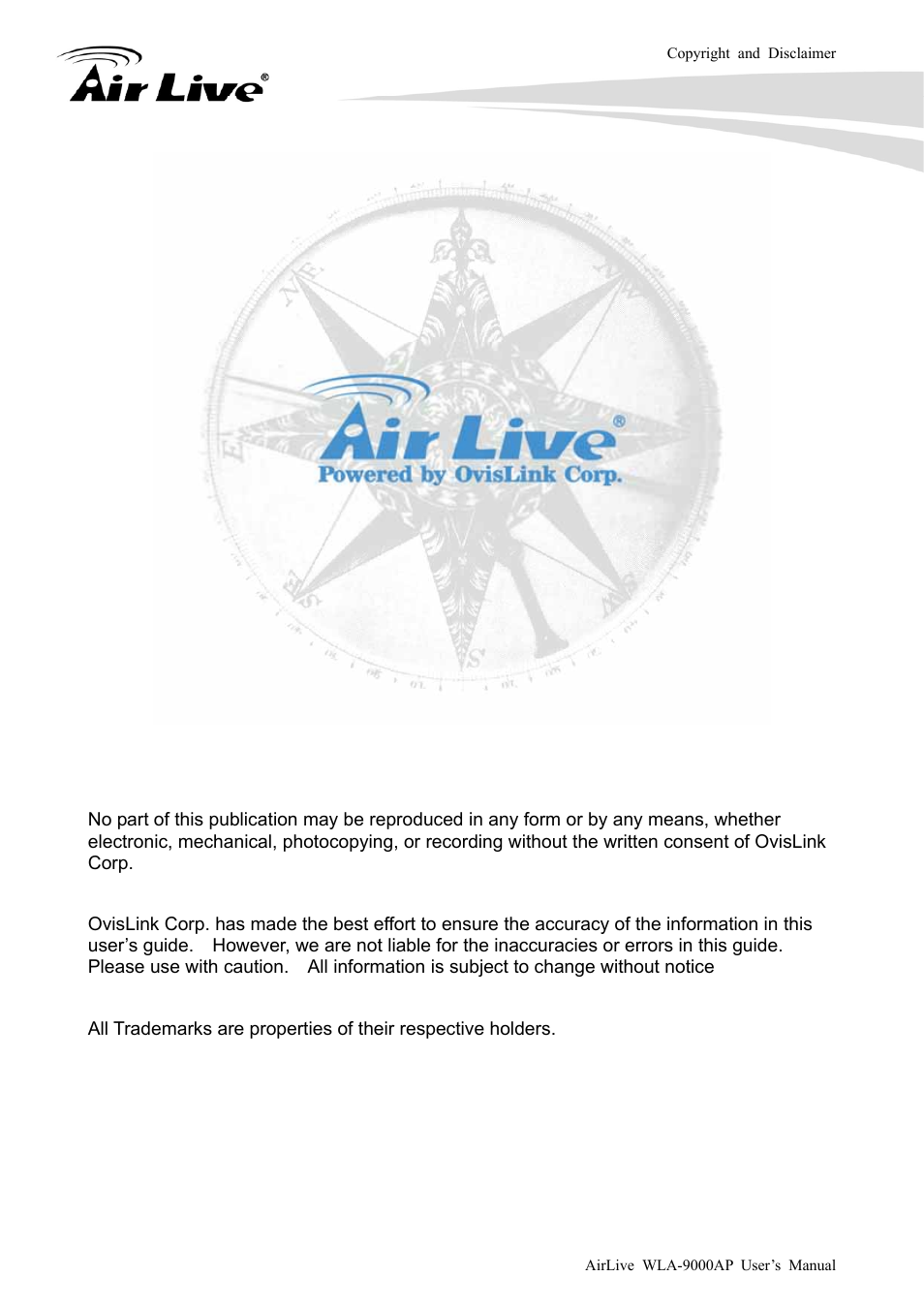 Copyright & disclaimer | AirLive WLA-9000AP User Manual | Page 2 / 171