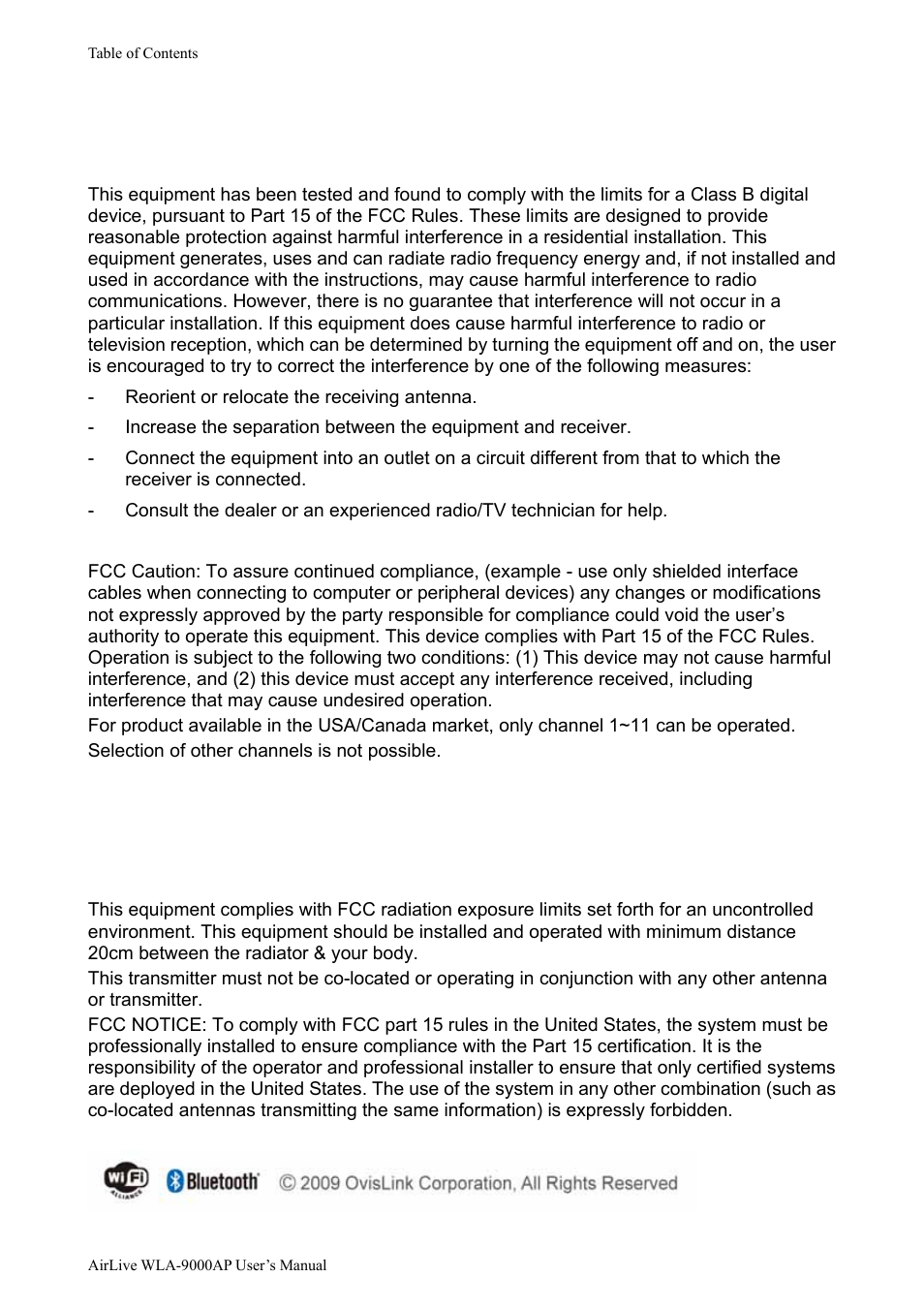 Regulatory information | AirLive WLA-9000AP User Manual | Page 3 / 171