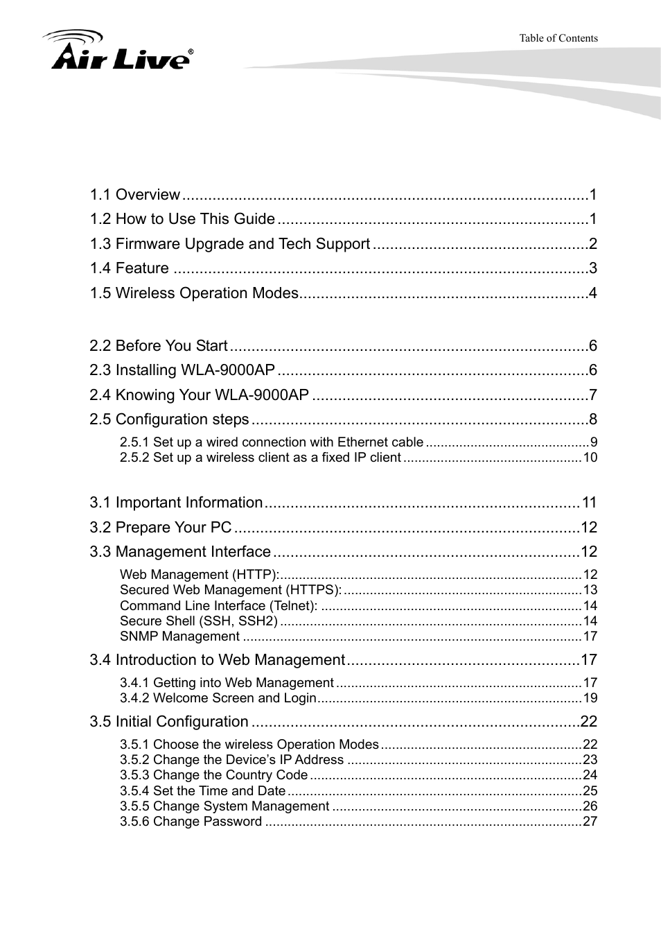AirLive WLA-9000AP User Manual | Page 4 / 171