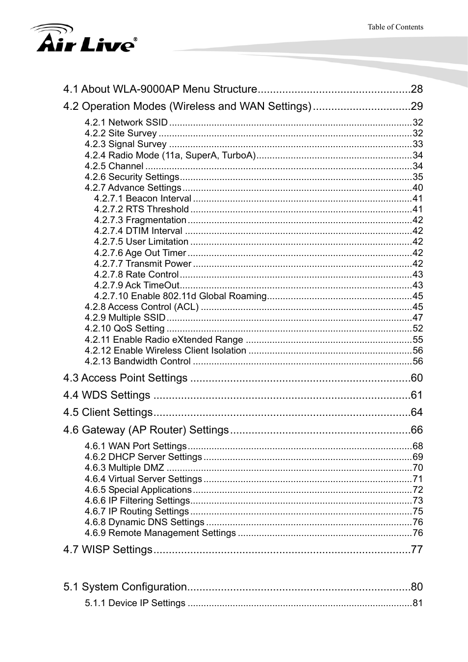 AirLive WLA-9000AP User Manual | Page 5 / 171