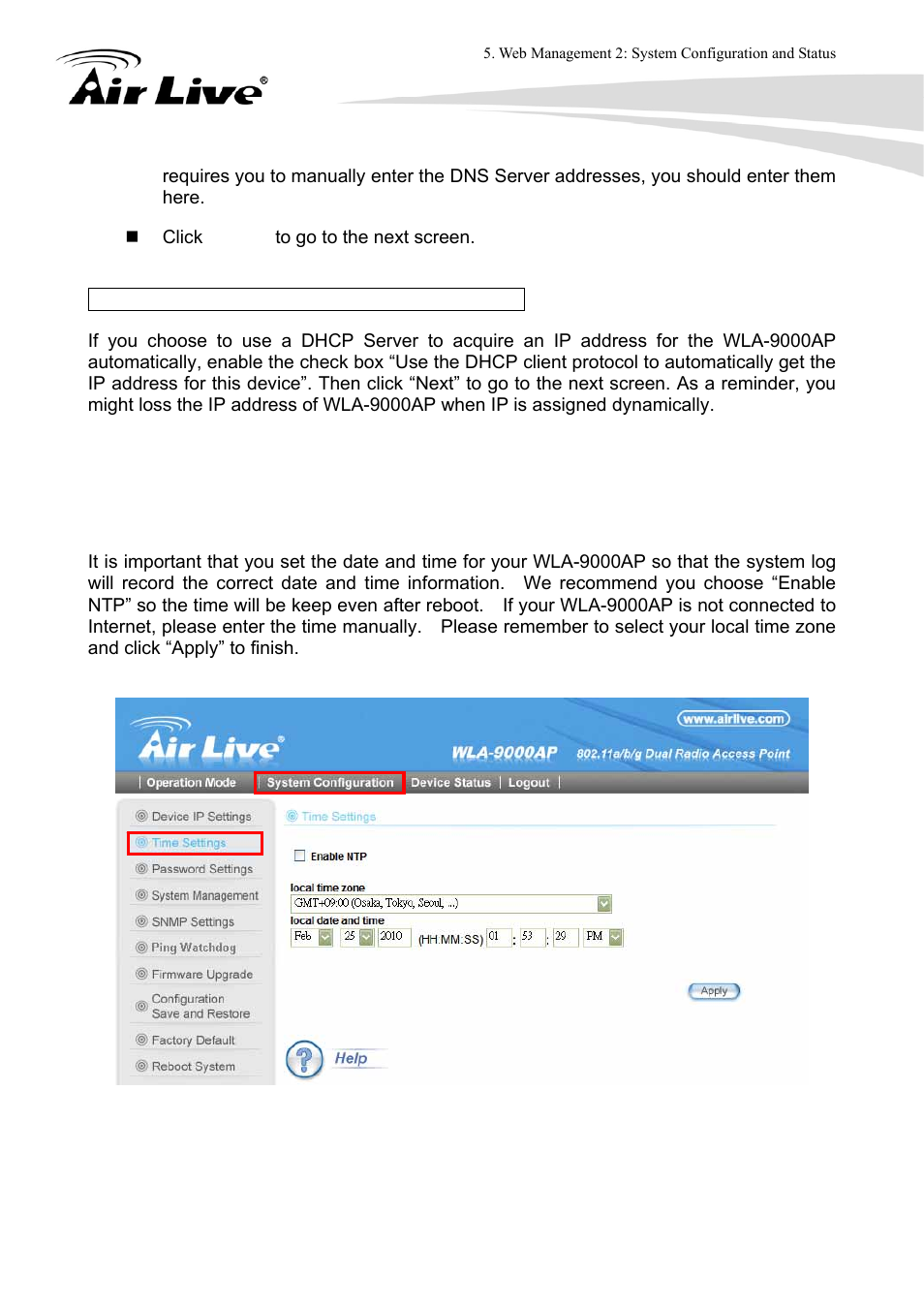 2 time settings, 3 password settings | AirLive WLA-9000AP User Manual | Page 89 / 171