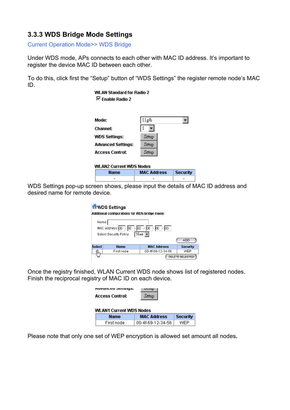 3 wds bridge mode settings | AirLive WLA-9000AP PCBA User Manual | Page 33 / 53