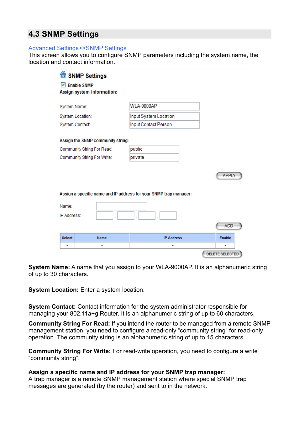 3 snmp settings | AirLive WLA-9000AP PCBA User Manual | Page 40 / 53