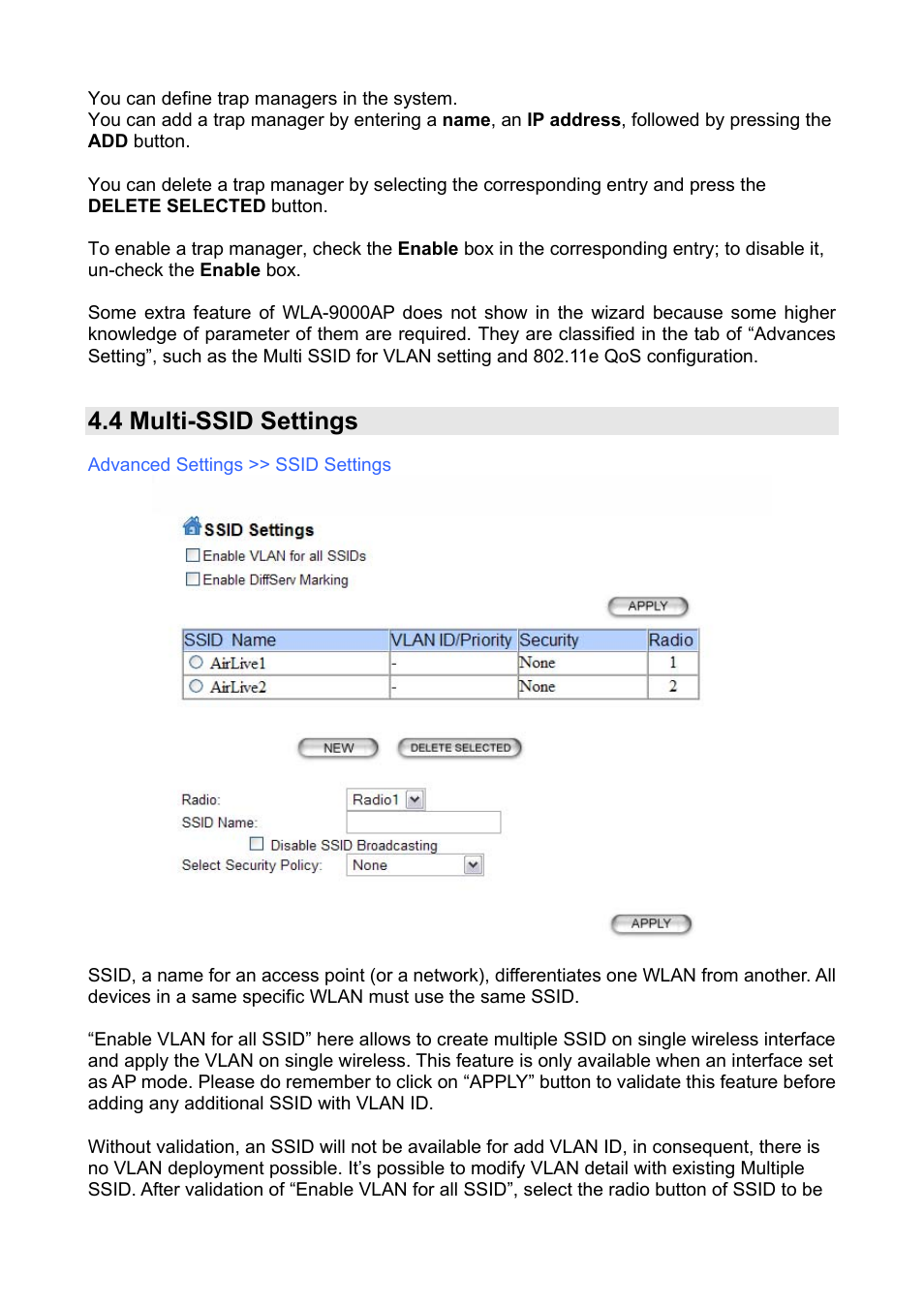 4 multi-ssid settings | AirLive WLA-9000AP PCBA User Manual | Page 41 / 53