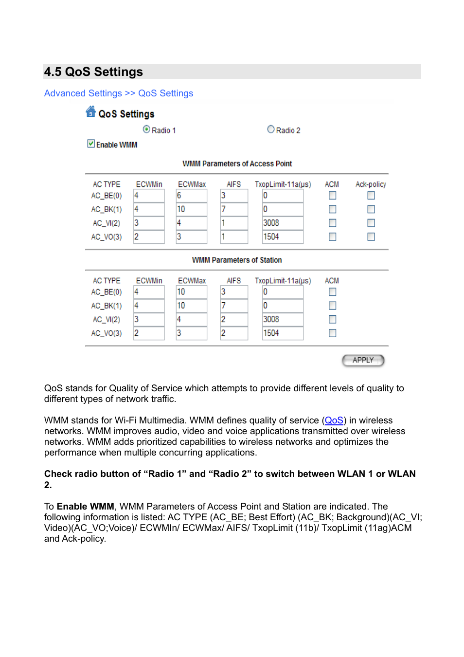 5 qos settings | AirLive WLA-9000AP PCBA User Manual | Page 43 / 53