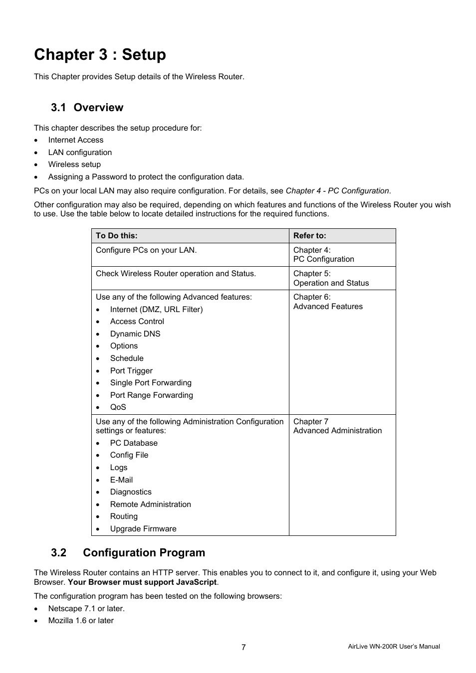 Chapter 3 : setup, 1 overview, 2 configuration program | AirLive WN-200R User Manual | Page 11 / 95