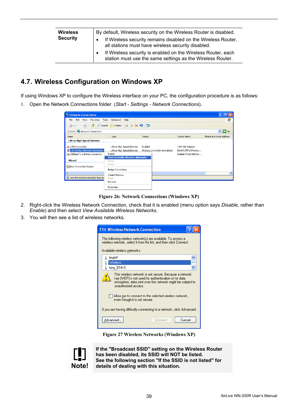 Wireless configuration on windows xp | AirLive WN-200R User Manual | Page 43 / 95