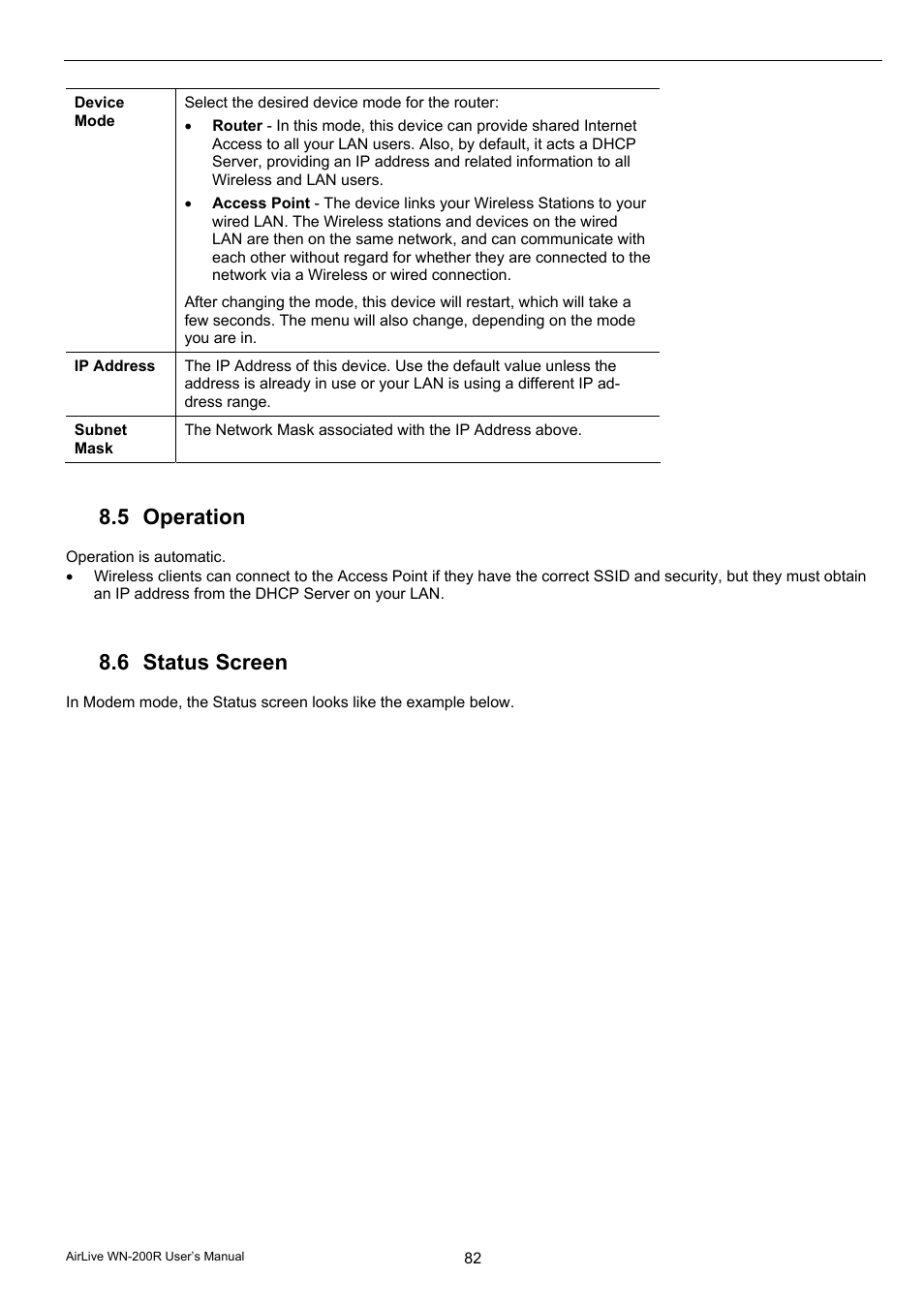 5 operation, 6 status screen | AirLive WN-200R User Manual | Page 86 / 95