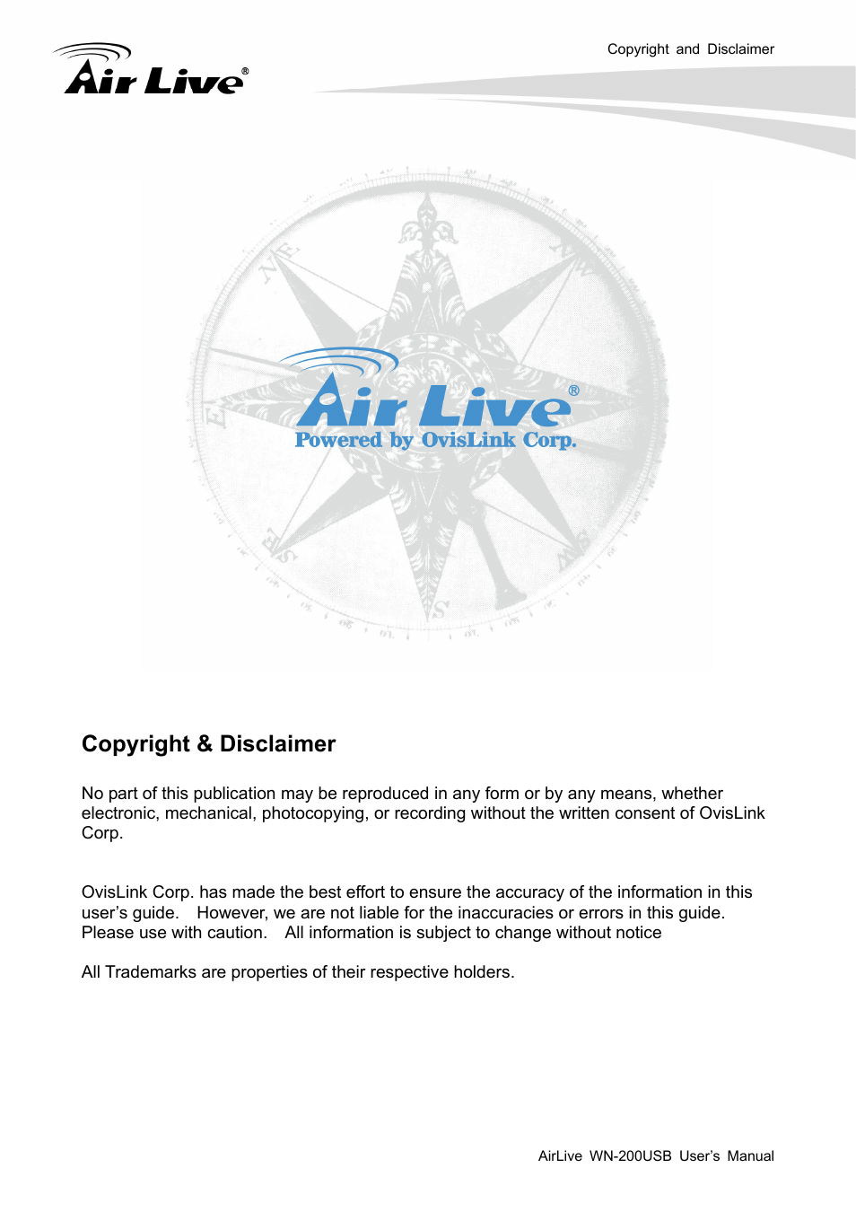 Copyright & disclaimer | AirLive WN-200USB User Manual | Page 2 / 56