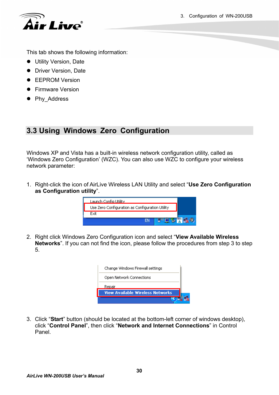 3 using windows zero configuration | AirLive WN-200USB User Manual | Page 33 / 56