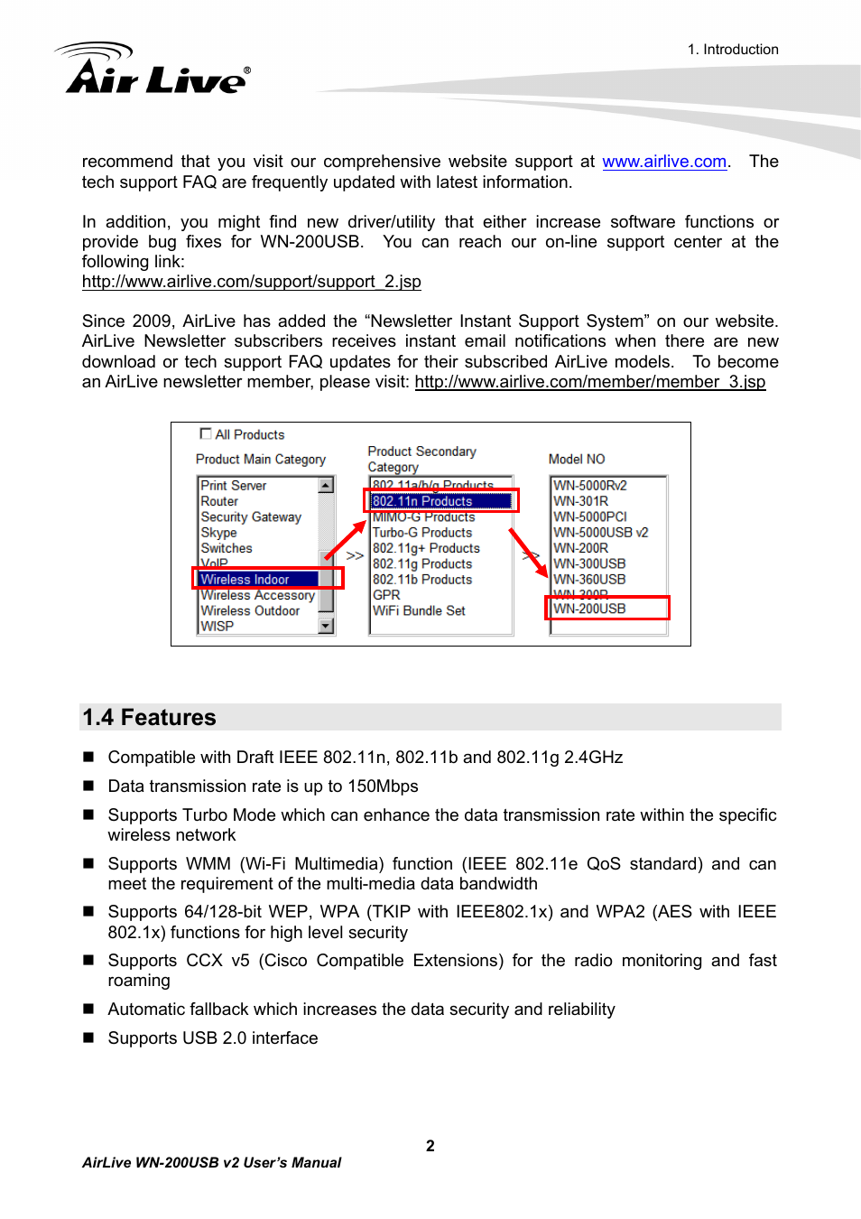 4 features | AirLive WN-200USB User Manual | Page 5 / 56