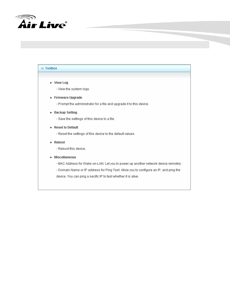 6 tool box | AirLive WN-220ARM User Manual | Page 64 / 72