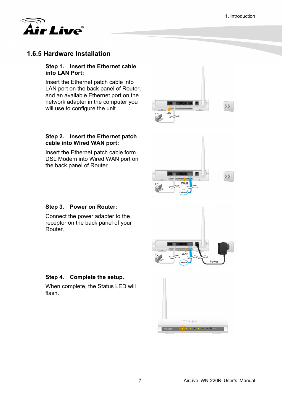 5 hardware installation | AirLive WN-220R User Manual | Page 11 / 81