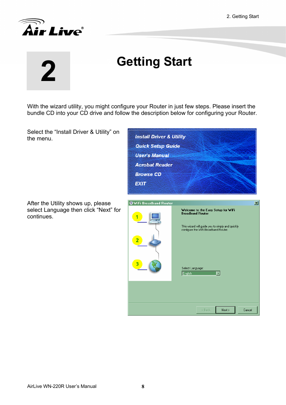 Getting start | AirLive WN-220R User Manual | Page 12 / 81