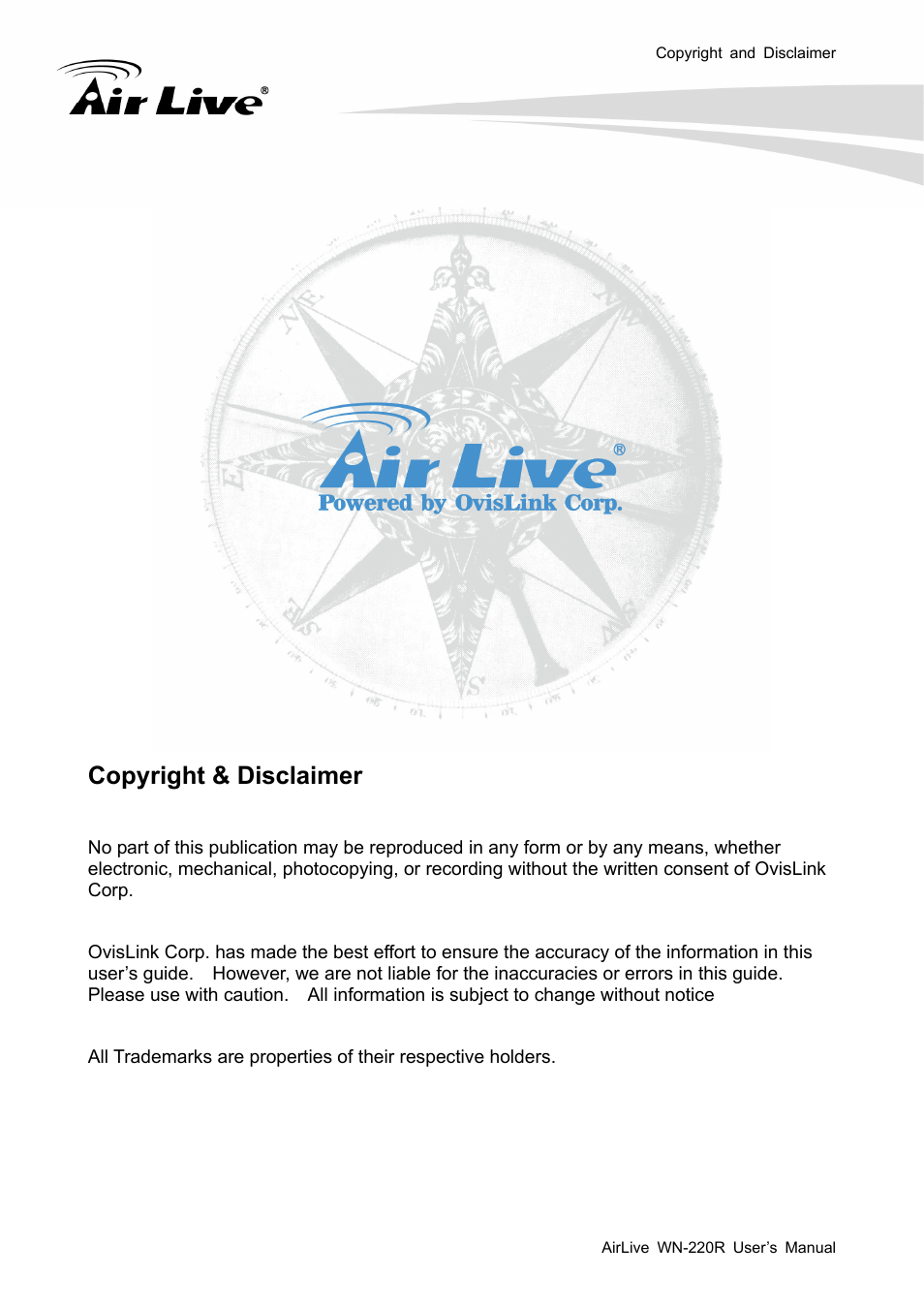 Copyright & disclaimer | AirLive WN-220R User Manual | Page 2 / 81